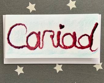 Cariad Greetings Card, Printed from an Original Hand Felted Textile Design.