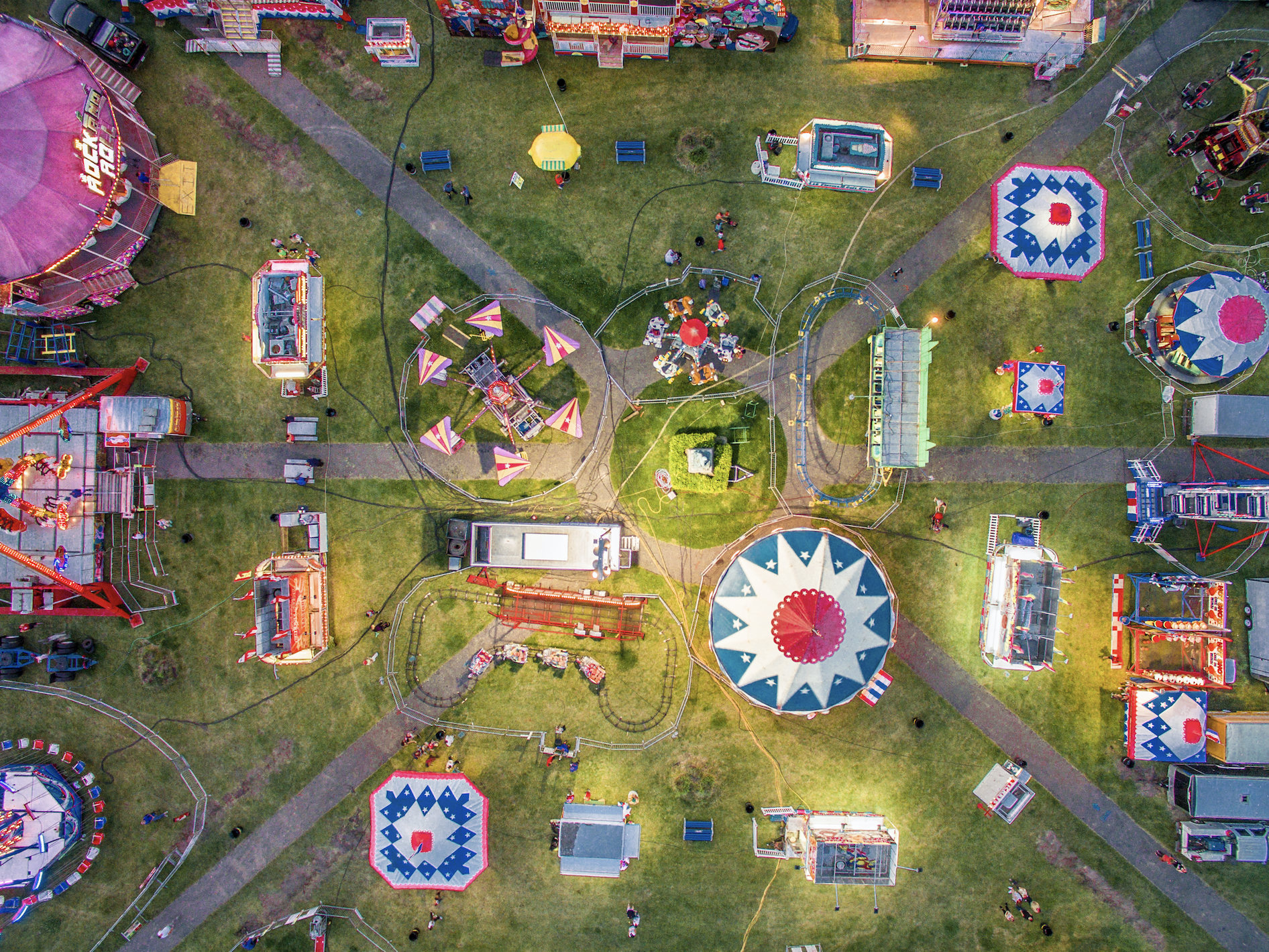 Bird's Eye View of Asbury Park Carnival at Night New Jersey Aerial