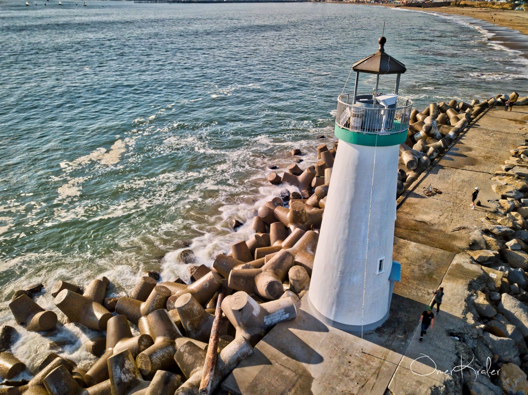 Santa Cruz Breakwater Lighthouse, Santa Cruz CA Aerial Photography