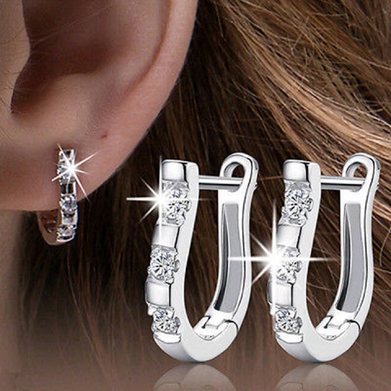 Crystal Sterling Silver Plated Womens Girls Mini Round Loop Hoop Earrings UK 