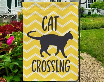 Cat Garden Flag, Cat Crossing Sign, Outdoor Cat Flag, Garden Flag Cat, Cat Garden Flags, Cat Yard Flag, Cat Lawn Ornament, Outdoor Cat Decor