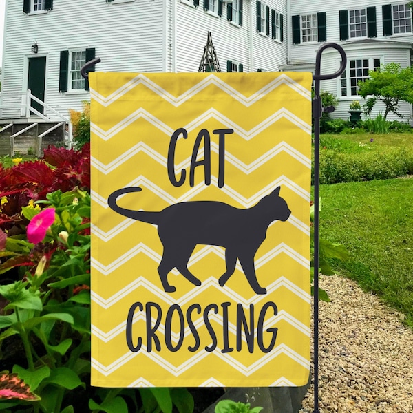 Cat Garden Flag, Cat Crossing Sign, Outdoor Cat Flag, Garden Flag Cat, Cat Garden Flags, Cat Yard Flag, Cat Lawn Ornament, Outdoor Cat Decor
