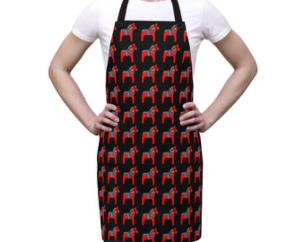 Dala Horse Apron, Swedish Apron, Sweden Apron, Scandinavian Apron, Nordic Apron, Scandi Apron for Men and Women, Swedish Kitchen Accessories