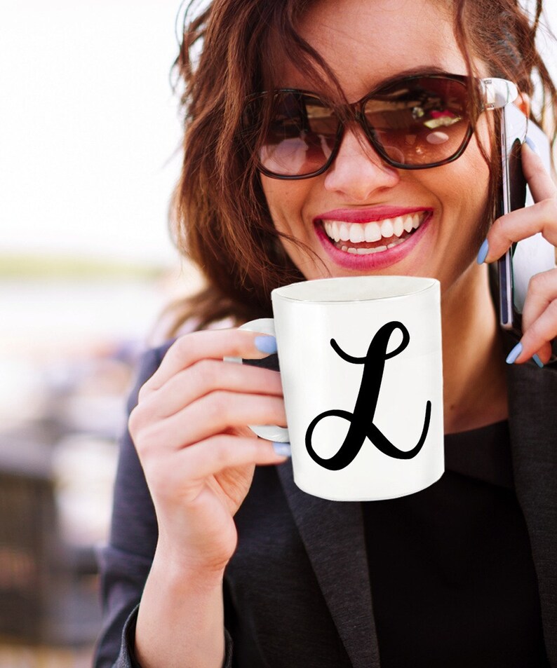 Initial Mug Monogram Gifts With Letter L Cute Name Coffee Etsy