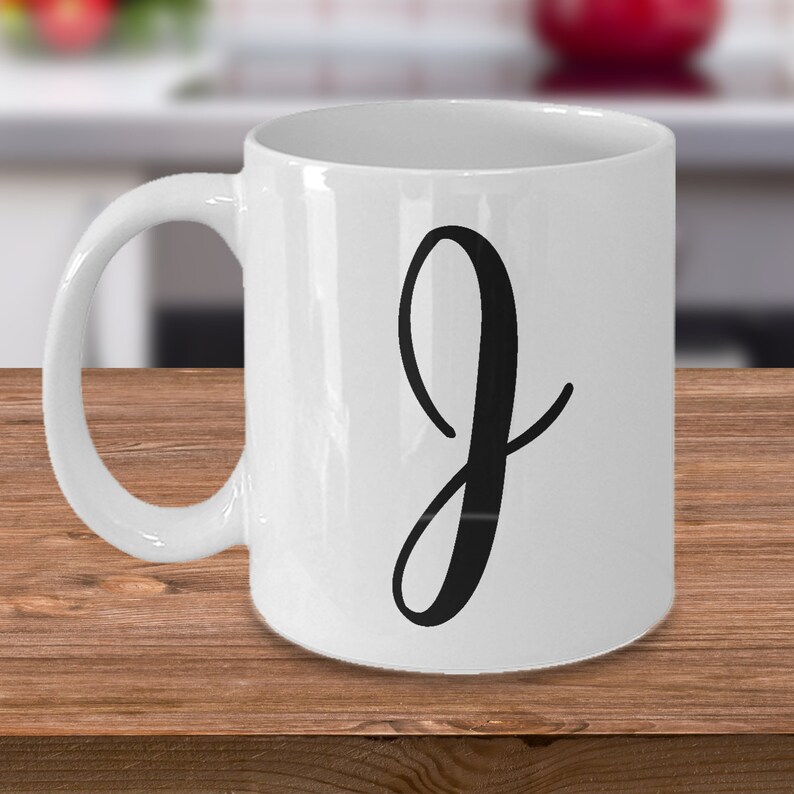 Initial Mug Monogram Gifts With Letter J Cute Name Coffee Etsy