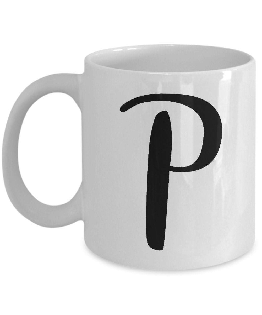 Initial Mug Monogram Gifts With Letter P Cute Name Coffee Etsy