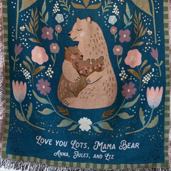Manta de regalo para mamá: regalo para el Día de la Madre de los niños, manta tejida de mamá osa, idea de cumpleaños única, significativa y personalizada.