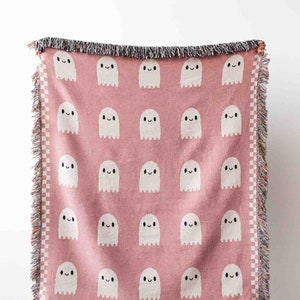 Pink Ghosts Blanket: Spooky Creepy Cute, Checker Halloween Decor, Kawaii, Pastel Goth Gift, Dorm Bedding Decor, Maximalist Eclectic Unique