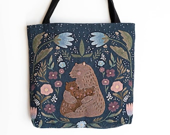 Tapestry Bag For Mom: Gift for Mothers Day, Baby Bear Tote, Cute Woven Present for Mama Grandma Parent, Unique Market Shopping, Personalized