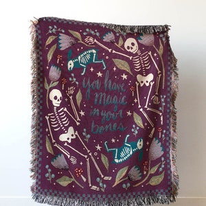 Skeleton Blanket: Purple Magic Bones Woven Throw, Unique Spooky Gift, Whimsigoth Decor, Halloween Goth Kawaii Cute, Colorful Maximalist Dark image 1