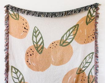 Peach Throw Blanket: Fruit Woven Cotton Throw