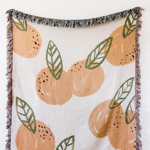 Peach Throw Blanket: Fruit Woven Cotton Throw