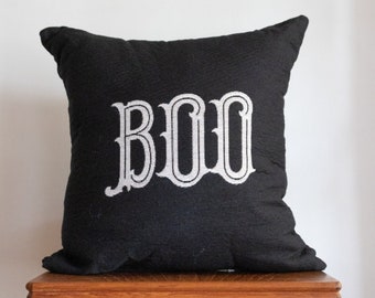 Boo Pillow: Halloween Throw Pillow, Black and White Cushion, Toss Pillow, Quirky Fun Home Decor