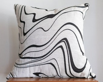 Marble Pillow: Black and Off White Woven Throw Pillow, Toss Cushion, Kids Room Decor, Dorm Decor