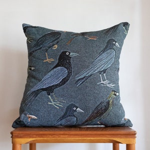 Crows Pillow: Halloween Throw Pillow, Ravens, Black and Navy Blue Cushion, Toss Pillow, Quirky Fun Home Decor
