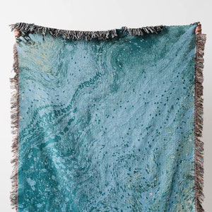 Ocean Blue Blanket: Unique Marble Decor, Mermaid Sea Nursery, Abstract Woven Cotton Throw, Eclectic Aesthetic Dorm Room, Gift for Her Dorm