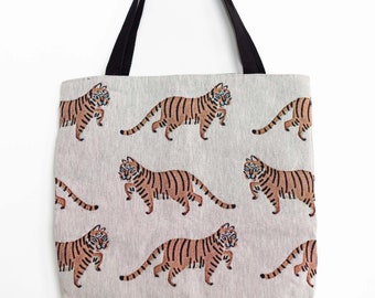 Tapestry Bag: Tiger Tote, Cute Kawaii Cat Animal, Woven, Unique Reusable Market Shopping, Quirky Teacher Gift, Boho Hippie Whimsical Present