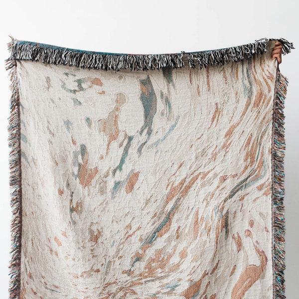 Marble Boho Blanket: Unique Earth Tones, Abstract Woven Cotton Throw, Modern Home Decor, Eclectic Aesthetic Dorm Room, Gift for Her Dorm