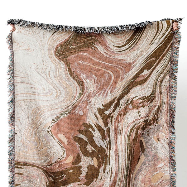 Terracotta Marbled Blanket: Abstract Woven Cotton Throw, Unique Decor, Earth Tones Natural Boho, Eclectic Aesthetic Dorm Room, Gift for Her