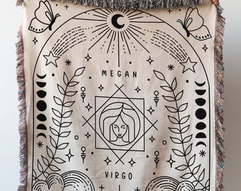 Virgo Personalized Name Blanket: Horoscope Astrology Gift, Zodiac, Celestial, Constellation, Cancer Libra Leo Scorpio Taurus Gemini