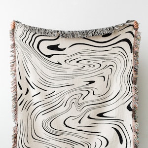 Marble Throw Blanket: Black & Off White Woven 100% Cotton Throw, Zebra Print, Unique Textile, Gift for her, Bold Unique Pattern