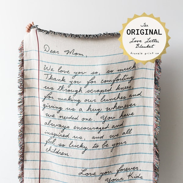 Love Letter Blanket: Personalized Gift for Mom, Woven Handwriting Custom Throw for Dad or Men, Mother’s Day, Grandparent, Cotton Anniversary