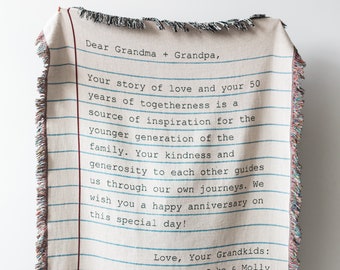 Personalized Gift: Love Letter Blanket, Christmas Gift, Mother's Day Woven Throw for Mom, Dad, Grandparents, Wedding or Anniversary Present