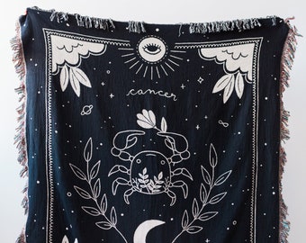 Zodiac Blanket: Horoscope Astrology Gift, Celestial Dorm Bedroom Decor, Cancer Libra Taurus Virgo Sagittarius Leo Gemini Aries Aquarius