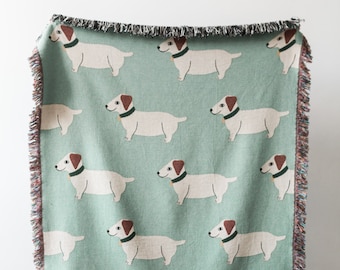 Wiener Dog Blanket: Cute Animal Woven Throw, Gift for Animal or Pet Lovers, Dachshund or Sausage Dog, Mint Green Colorful Maximalist Decor