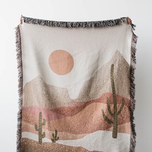 Desert Cactus Throw Blanket: Earth Tones Woven Cotton Throw, Southwest Nature, Boho Decor, Terracotta Western, Gender Neutral Kids Nursery