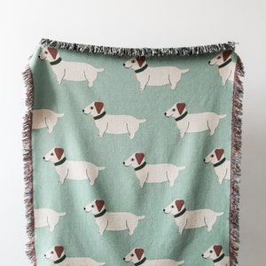 Wiener Dog Blanket: Cute Animal Woven Throw, Gift for Animal or Pet Lovers, Dachshund or Sausage Dog, Mint Green Colorful Maximalist Decor