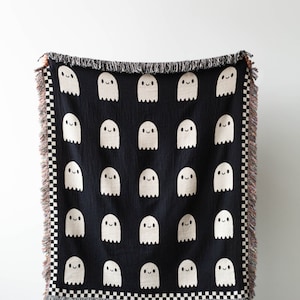 Ghosts Throw Blanket: Halloween Decor, Cute Kawaii Spirits, Gift for Goth, Dorm Bedding, Spooky Creepy Witch Horror, Unique Dark Maximalist