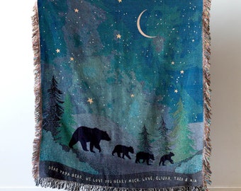Mom or Dad Gift Blanket: Present from Kids, Fathers Mothers Day, Papa Mama Bear Woven Throw, Unique Thoughtful Birthday, Personalized Custom