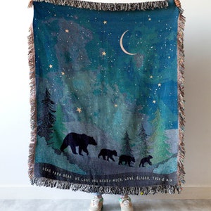 Mom or Dad Gift Blanket: Present from Kids, Fathers Mothers Day, Papa Mama Bear Woven Throw, Unique Thoughtful Birthday, Personalized Custom