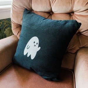 Cute Ghost Pillow: Halloween Throw Pillow, Happy Ghost Cushion, Quirky Fun Cushion, Kawaii Spirit