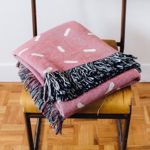 Sprinkles Woven Blanket: Pink Whimsical Cotton Throw, Cute Colorful Home Decor, Unique Maximalist Candy Aesthetic