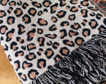 Leopard Print Blanket: Animal Pattern Woven Throw, Eclectic Unique Boho, Cheetah Jungle Decor, Earthtone Maximalist Glam Aesthetic, Dorm