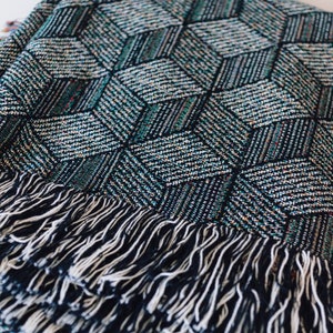 Geometric Blanket: Dark Grey Cotton Throw, Black & White, Mid Century Style