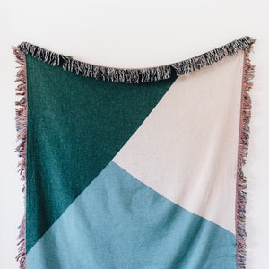 Color Block Woven Throw Blanket - Green & Blue Throw Blanket, Cotton Throw Blanket, Color Block Blanket, Throw Blanket Green