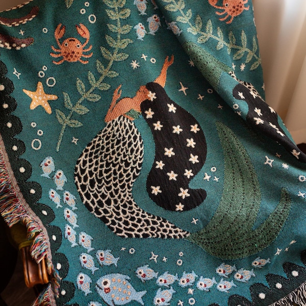 Mermaid Blanket: Woven Ocean Fantasy Throw