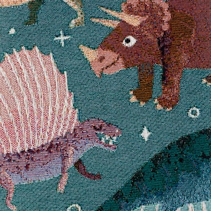 Dinosaur Personalized Throw Blanket: Woven Cotton Throw, Cute Stegosaurus Brontosaurus Triceratops, Colorful Kids Teen Bedroom, Christmas image 4