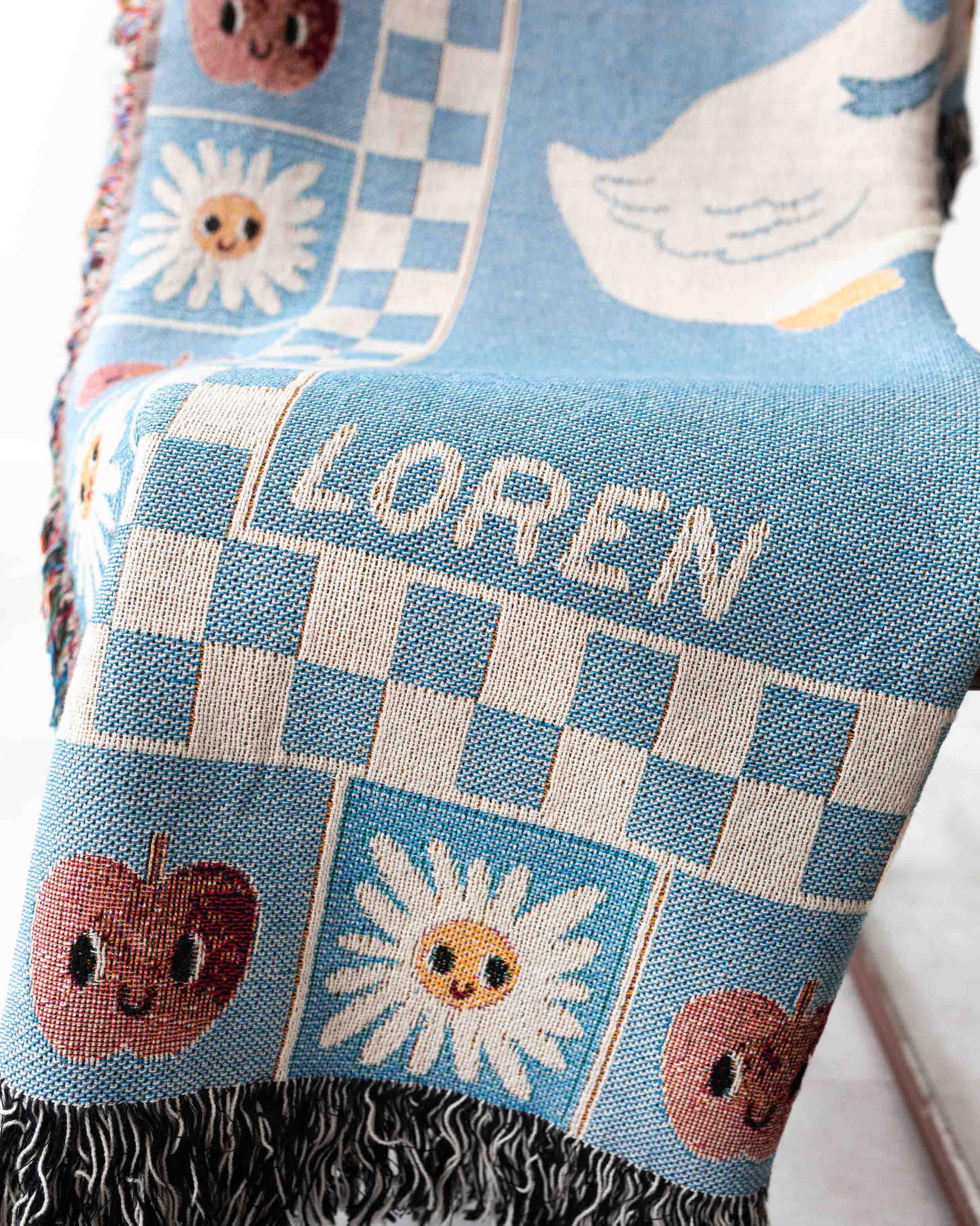 Cute Goose Blanket: Baby Blue Checker Decor, Kawaii Animal Gift, Pastel Farmhouse Country, Cottagecore Kid Bedding, Boy Girl Eclectic Unique