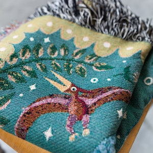 Dinosaur Personalized Throw Blanket: Woven Cotton Throw, Cute Stegosaurus Brontosaurus Triceratops, Colorful Kids Teen Bedroom, Christmas image 5