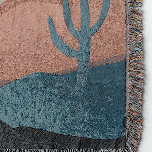 Desert Night Cactus Throw Blanket: Earth Tones Woven Cotton Throw, Southwest Nature Moon, Boho Western Decor, Gender Neutral Kids Nursery image 2