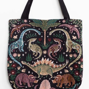 Tapestry Bag: Dinosaur Tote, Cute Kawaii Dark, Woven Cottagecore, Stegosaurus Triceratops, Unique Market Shopping, Gift for Science Teacher