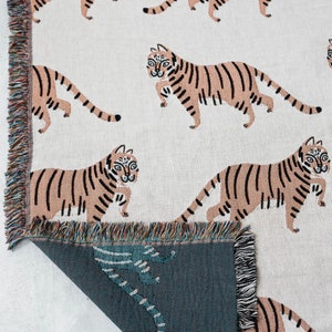 Tiger Personalized Throw Blanket: Jungle Decor, Maximalist Bedroom, Woven Cotton Throw for Nursery, Cute & Funny Gift for Animal Lovers image 5