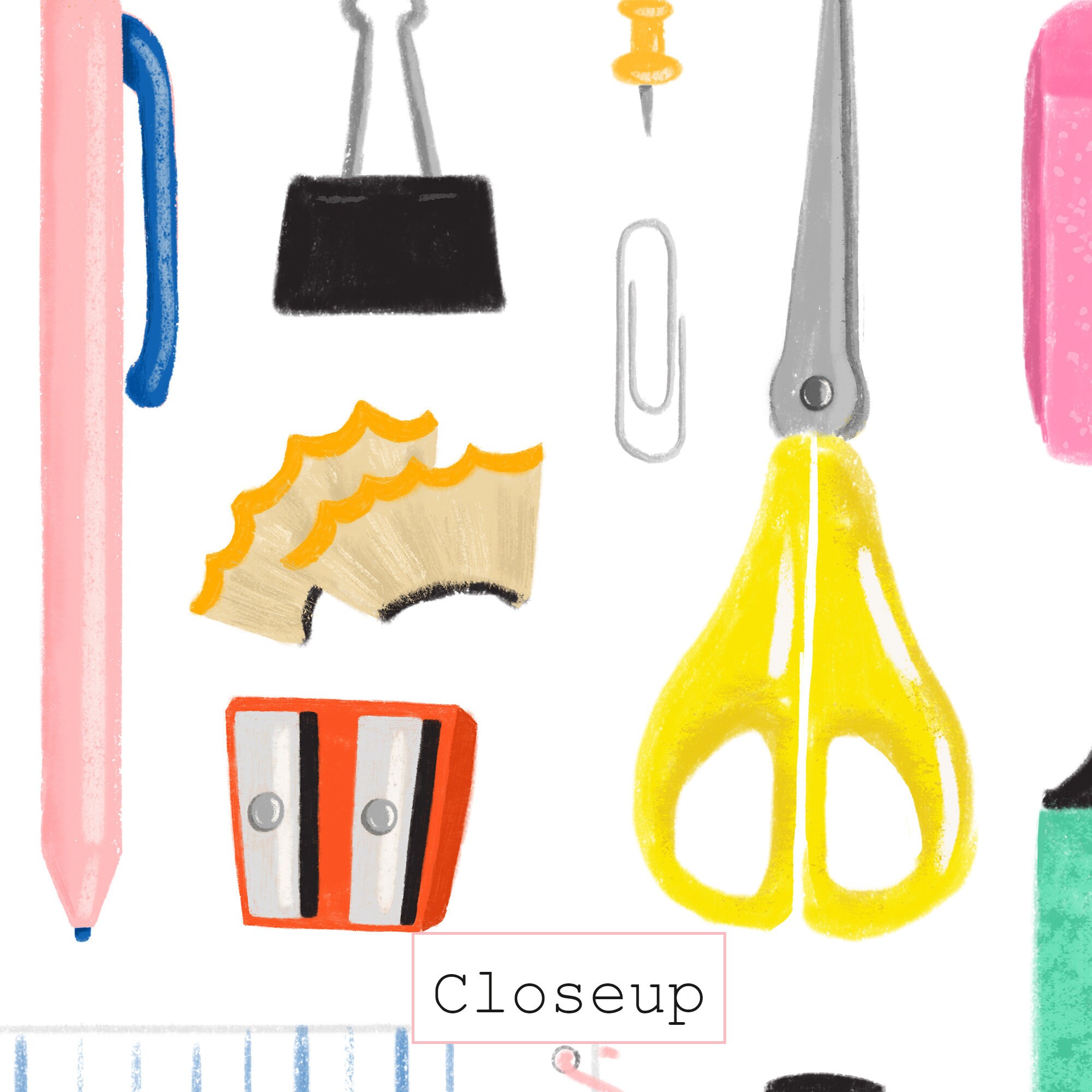 Office Supplies Printable Art Pencil Crayon Illustration for Etsy