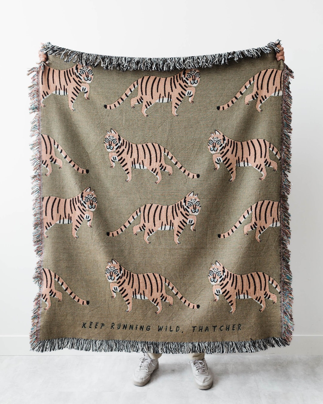 Tiger Personalized Blanket: Earth Tones Green Jungle Decor, Maximalist ...