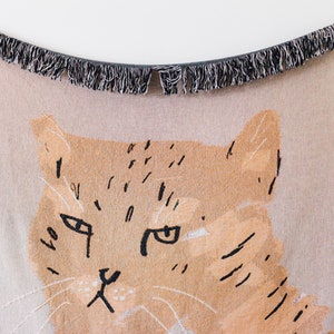 Cat Throw Blanket: Cute & Funny Woven Cotton Throw for Pet Lovers, Peach Home Decor, Boho Maximalist, Unique Eclectic Quirky image 2