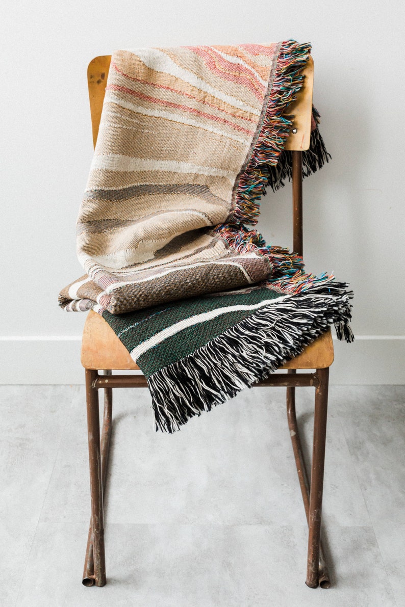 Earth Tones Marble Blanket: Woven Cotton Throw, Unique Abstract for Boho Home Decor, Rust Terracotta Burnt Orange Colorful, Gift for her image 7